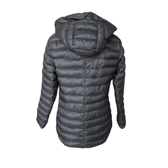 Athleta Black/Blue Puffer Jacket Women's Size M Removeable Hood Inside Pockets - Picture 3 of 11